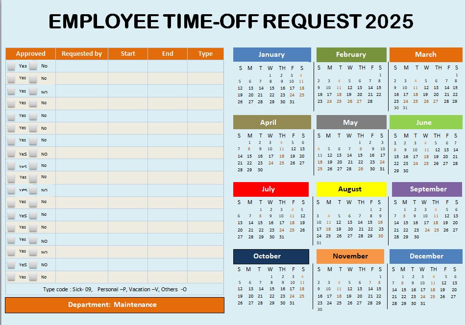 employee time off request form template