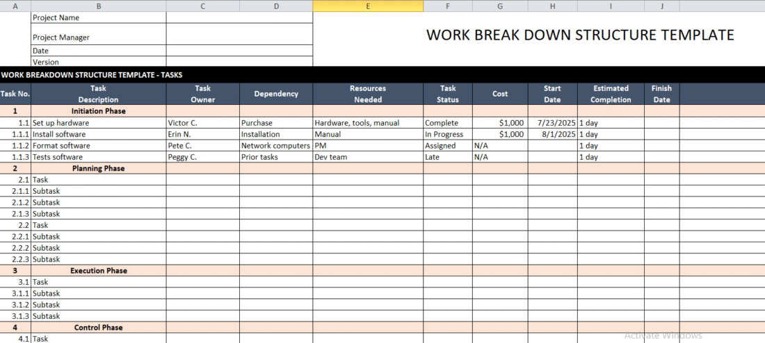 format of wbs