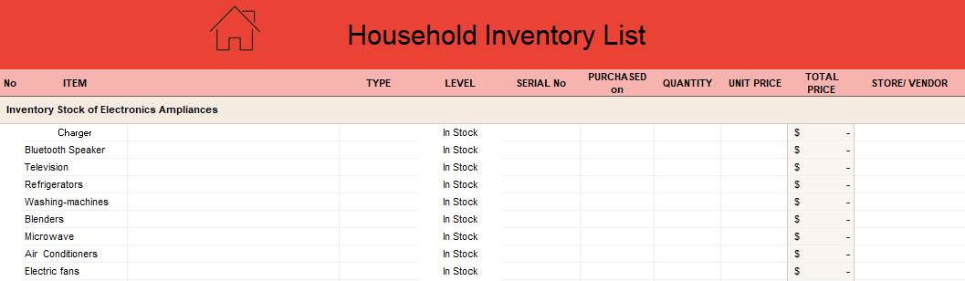 Inventory Tracking excel sheet